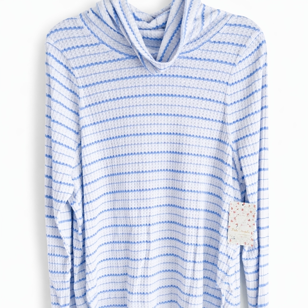 NWT Free People We The Free Kristina Thermal Top Blue White Striped Hallow Boho - Picture 2 of 14